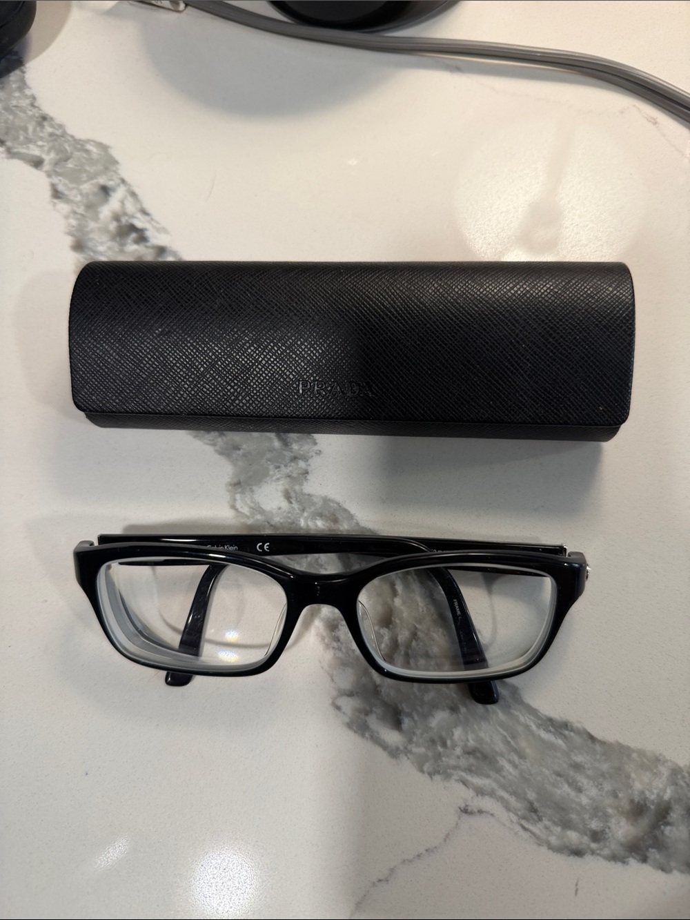 Calvin Klein Black Rectangular Glasses with Prada Black Case